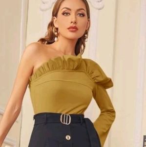 Mulvari Ruffle Trim One Shoulder Cut Out Top